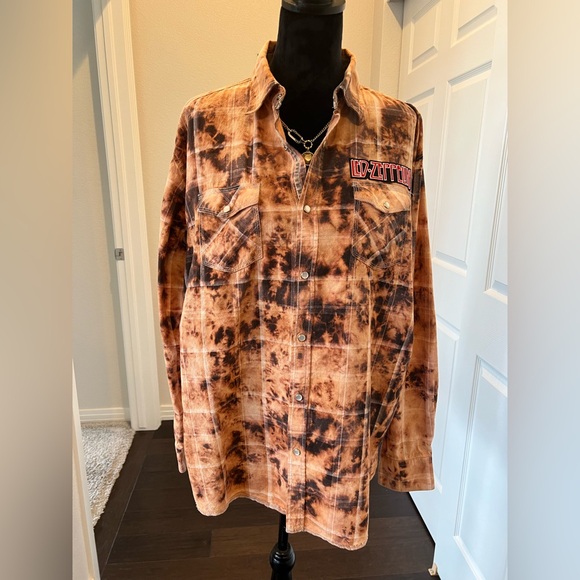 🔥 Upcycled LED ZEPPELIN Band Shirt XXL | Bleached Plaid Grunge Flannel Vibes - Picture 4 of 8